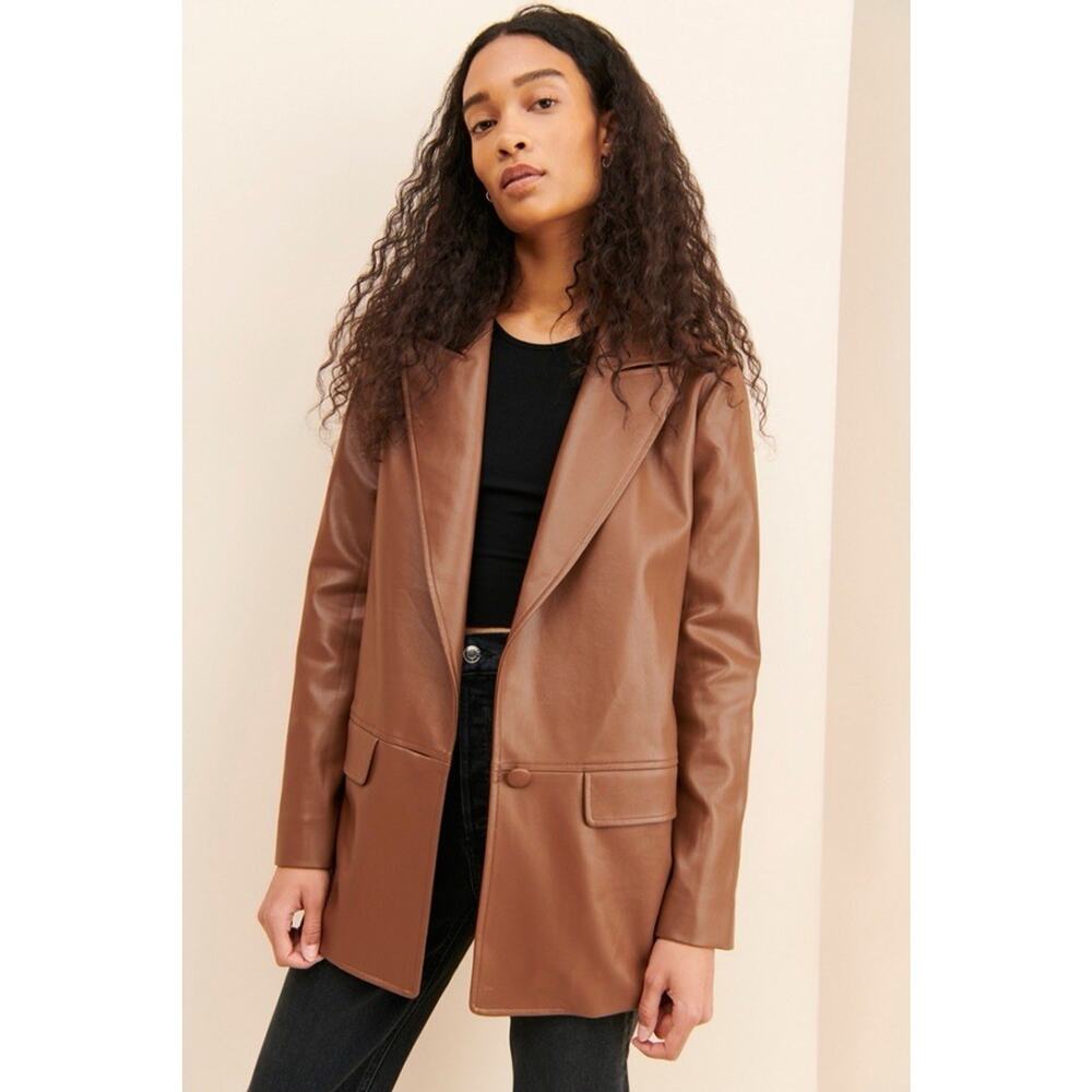 Anthropologie x Hutch Vegan Leather Blazer‎ Jacket Brown Size Large - Picture 3 of 11